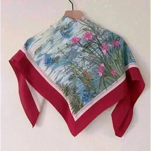 Vintage Emanuel Ungaro Silk Scarf‎ Pond Scene - Picture 2 of 9